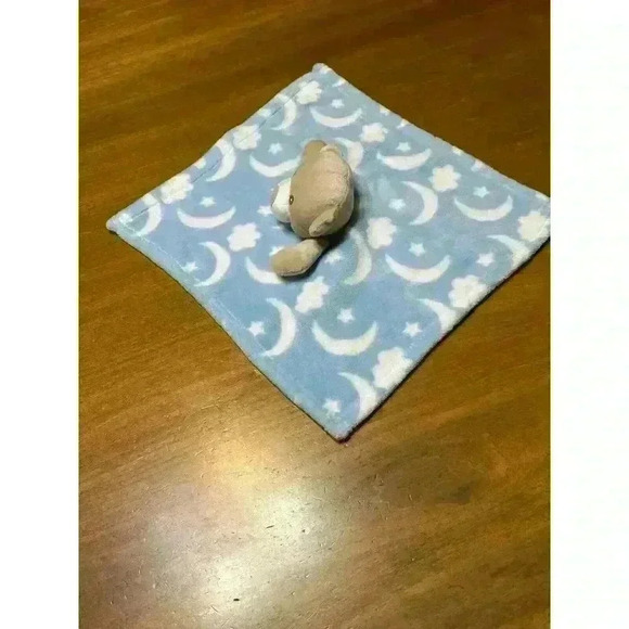 Light Blue Moon Stars Baby Lovey Brown Bear Plush Security Blanket 15 inch - Picture 5 of 6